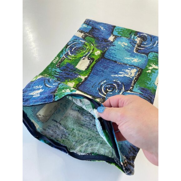 Vintage 70s throw pillow sham, blue green abstract decorative pillow cover - Picture 4 of 9